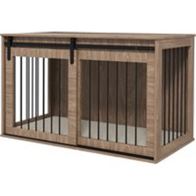 Pawhut Dog Crate Furniture With Removable Cushion For Large-sized Dogs, 100 X 60 X 63 Cm, Grey
