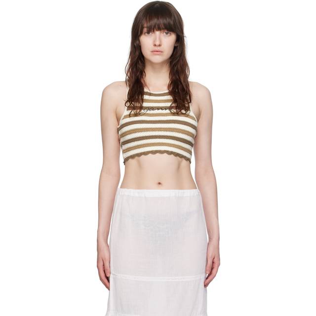 GANNI Brown & Off-White Racerback Tank Top - 969 Copper Brown - DK 42