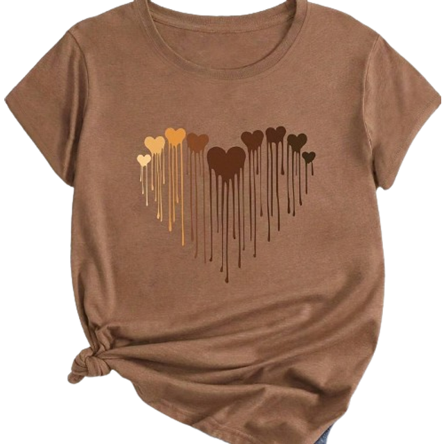 Perout Plus Size Women&#39;s Valentine&#39;s Day Heart Print Round Neck Short Sleeve T-Shirt Graphic Tees Women Tops