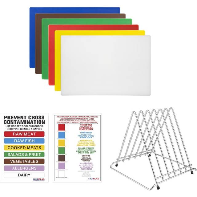 Hygiplas High Density Chopping Board Set with Rack 455x305x12mm (Pack of 6)