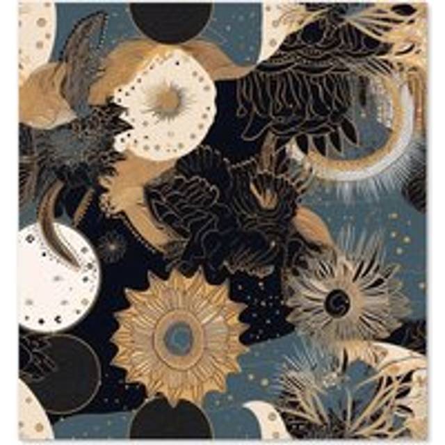 Warren Reed - Designer Abstract Blue Gold Moon Sun Kitchen Splashback W700Mm X H650Mm, Multi
