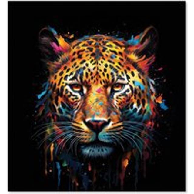 Warren Reed - Designer Splashart Leopard Face Kitchen Splashback W900Mm X H650Mm, Multi