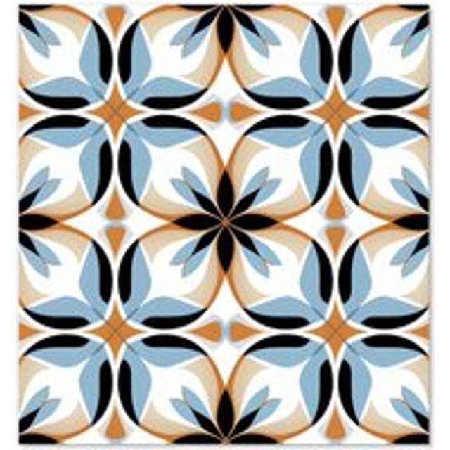 Warren Reed - Designer White Brown And Blue Geometric Pattern Kitchen Splashback W600Mm X H650Mm, Multi