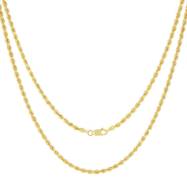 10k Yellow Gold 3mm Solid Mens Diamond Cut Italian Rope Chain Necklace 18- 30