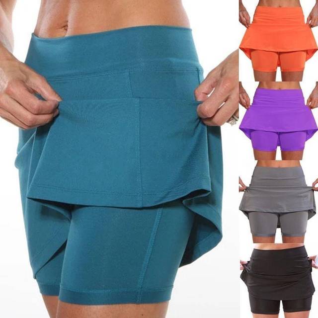 Women's Shorts Athletic Solid Color Culottes with Pockets Casual Summer Running Tennis Golf Gym Sports Workout Beach Skirt Yoga Pants 4XL grey