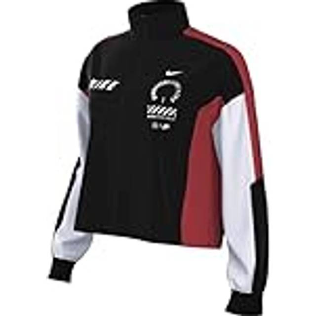 Nike, Sweatshirts & Hoodies, Dam, M, Polyester, Kort Dam Track Top Svart/Röd/Vit