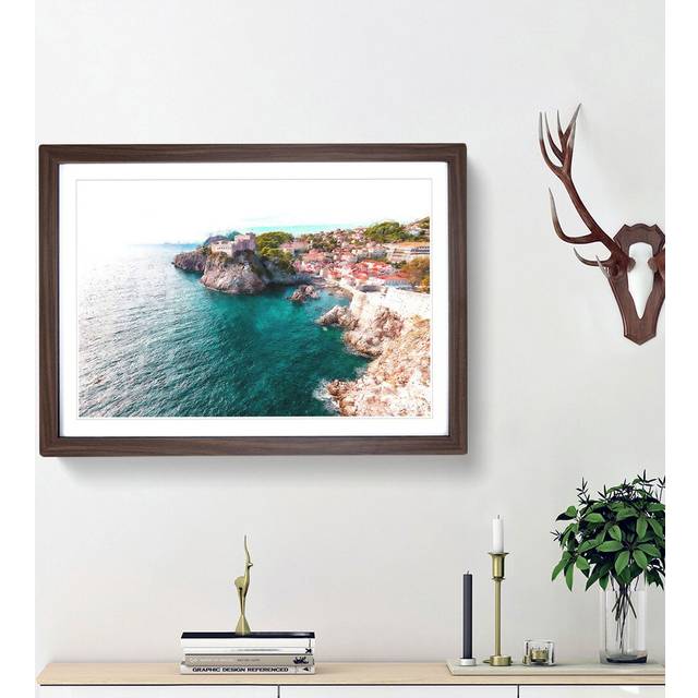 Walls of Dubrovnik in Croatia - Picture Frame Painting Print - Walnut Framed (24cm H x 33cm W x 2cm D)