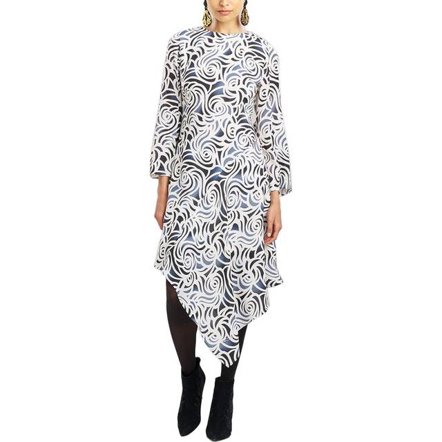 Natori Asymmetrical Drape Vent Sleeve Silk-Blend Dress