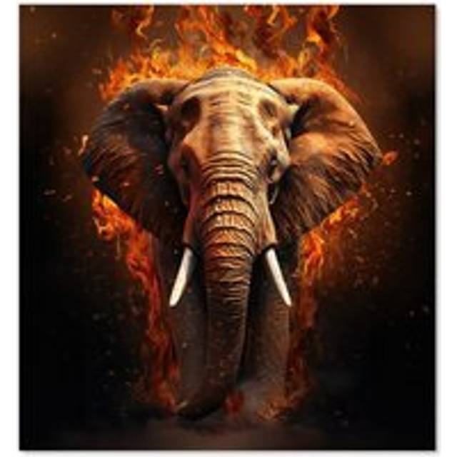 Warren Reed - Designer Splashart Elephant And Fire Kitchen Splashback W900Mm X H750Mm, Multi