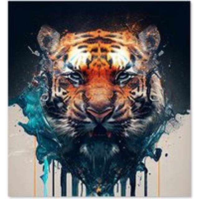 Warren Reed - Designer Tiger Face Splashart Kitchen Splashback W900Mm X H650Mm, Multi