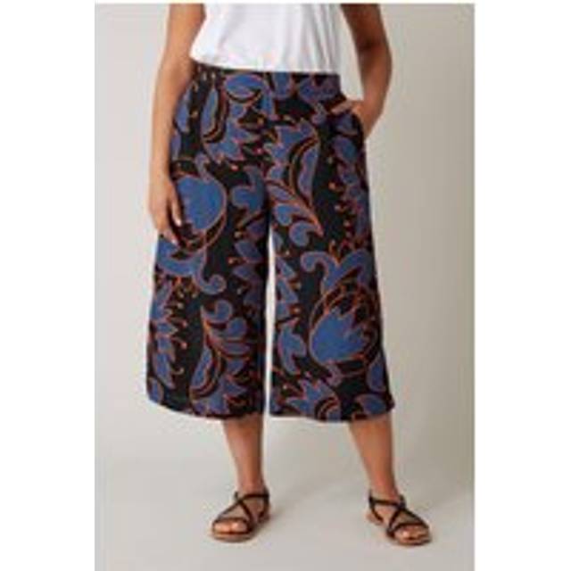 Wide Leg Cropped Trousers - Black - 30-32
