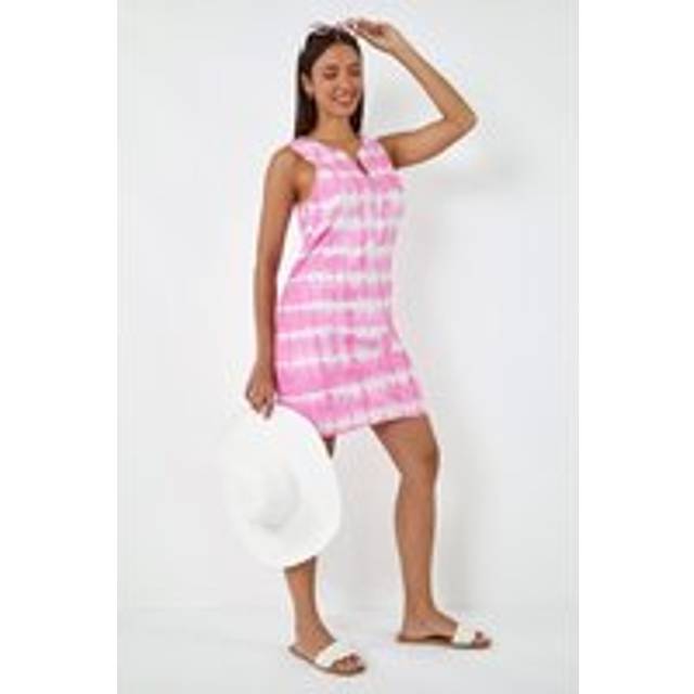 Roman Pink Embroidered Cotton Tie Dye Shift Dress - Size 20