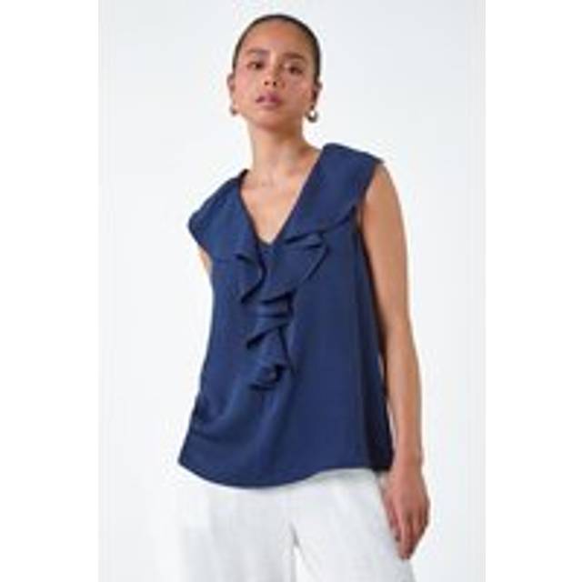 Roman Petite Navy Frill Front Vest Top - Size 14