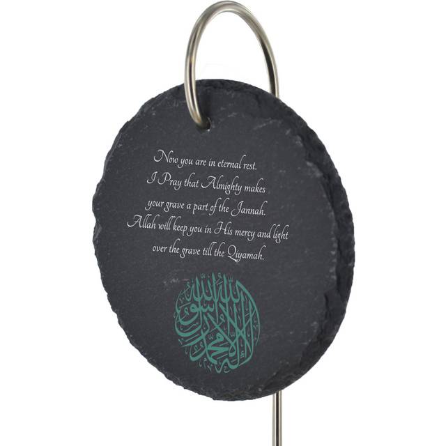 Blimi Waterproof Slate Circle Grave Marker People Memorial Plaque - Grey (25cm H X 11cm W X 1cm D)