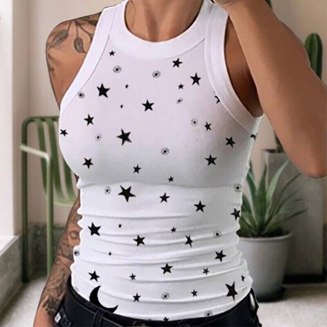 (White, L) Womens Sleeveless Camouflage Vest Tops Ladies Sexy Skinny Camo Crop Tank T Shirt