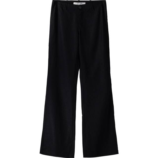 Bershka – Svarta, figursydda byxor i linnemix med vida ben och låg midja, del av set-Grå/a