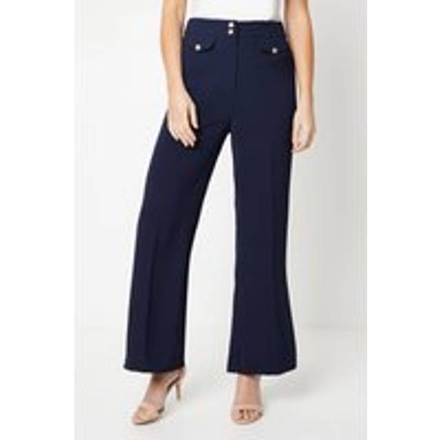 Womens Petite Military Button Tab Kickflare Trouser - Navy - 14