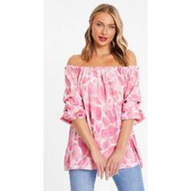 Womens Pink Giraffe Print Bardot Top - S