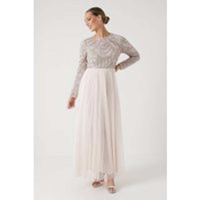 Coast Honoured Long Sleeve Sequin Bodice Tulle Skirt Maxi Bridesmaid Dress - Pale Pink - 10