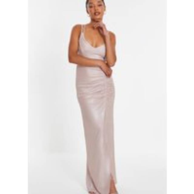 Womens Off White Shimmer Ruched Maxi Dress - Tan - 18