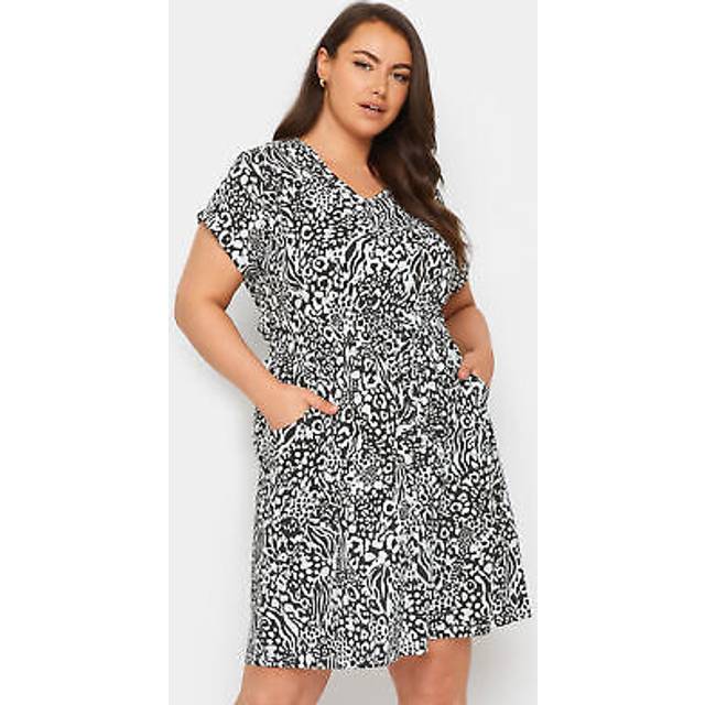 Yours Curve Black & White Animal Print Cotton Tshirt Dress, Women's Curve & Plus Size, Yours - 20