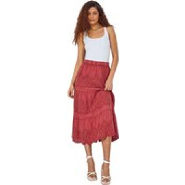 Roman Broderie Elastic Waist A Line Tiered Midi Skirt Orange 20