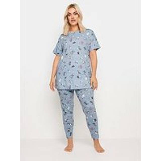 Yours Curve Blue Dog Print Pyjama Set - 38-40