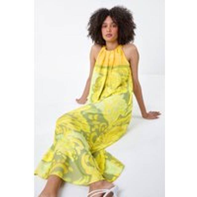 Roman Womens Abstract Print Pocket Trapeze Dress - Yellow - Size 12 UK