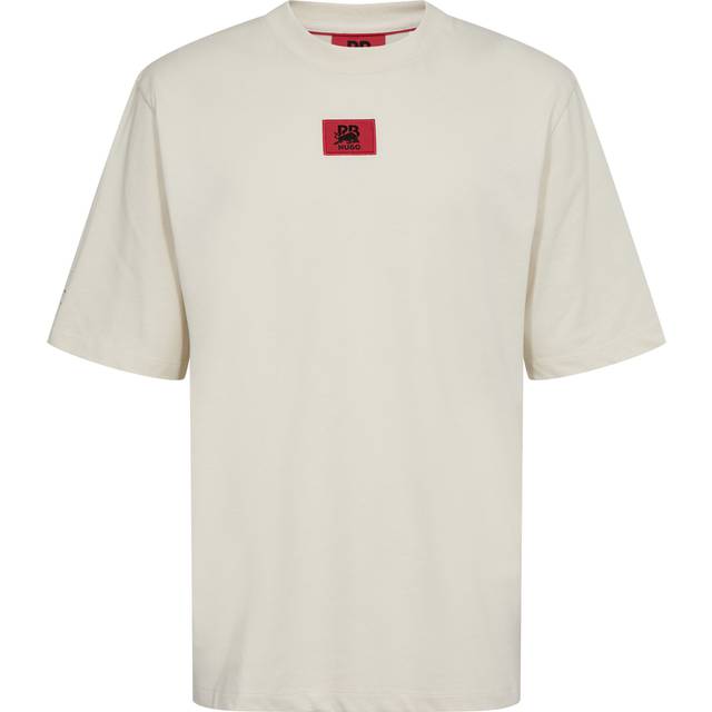 Hugo x RB Drambok Mens Relaxed Fit T-Shirt with Signature Bull Motif - Cream - Size X-Large