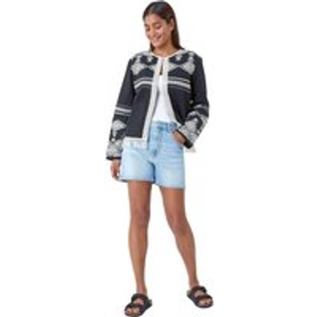 Roman Womens Cotton Blend Aztec Fringe Detail Jacket - Black - Size 18 UK