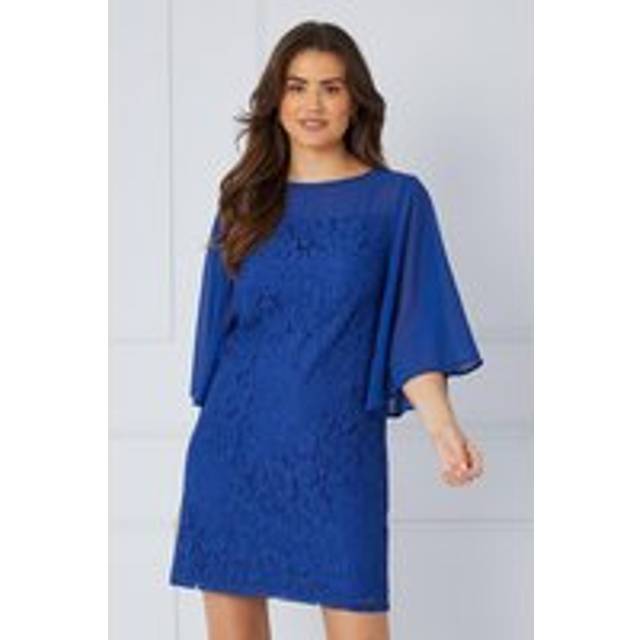Wallis womens shift mini dress cobalt lace chiffon sleeves elegant short