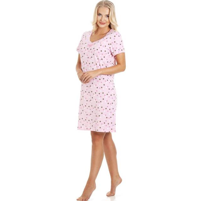 Multicoloured Polka Dot Cotton Summer Nightshirt - Pink - 14-16