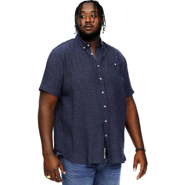 D555 Plus Size Girton Linen Mix Woven S/S Shirt Navy