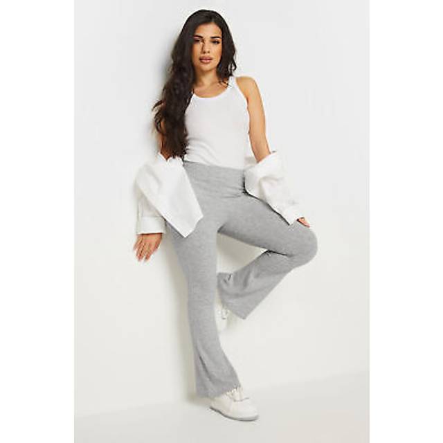 Pixiegirl Light Grey Ribbed Flared Trousers 6 Pixiegirl | Petite Women's Flared & Bootcut Trousers