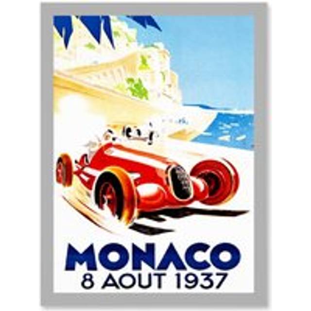 Advert Racing Car Monaco 1937 Grand Prix A4 Artwork Framed Wall Art Print - Grey - One Size