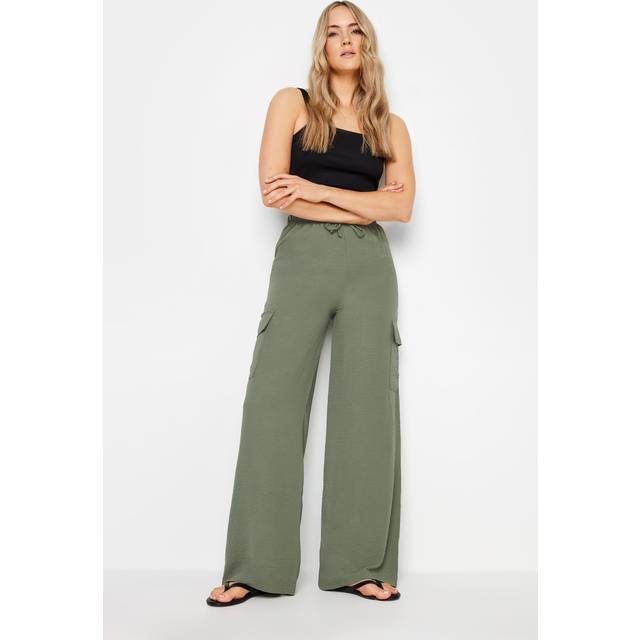 Lts Tall Khaki Green Cargo Crepe Wide Leg Trousers Long > 24 Lts | Tall Women's Wide Leg Trousers - Long 24