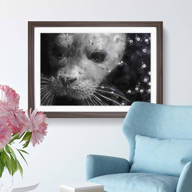 Seal Portrait in Abstract - Picture Frame Graphic Art Print - Walnut (50cm H x 76cm W x 2cm D)