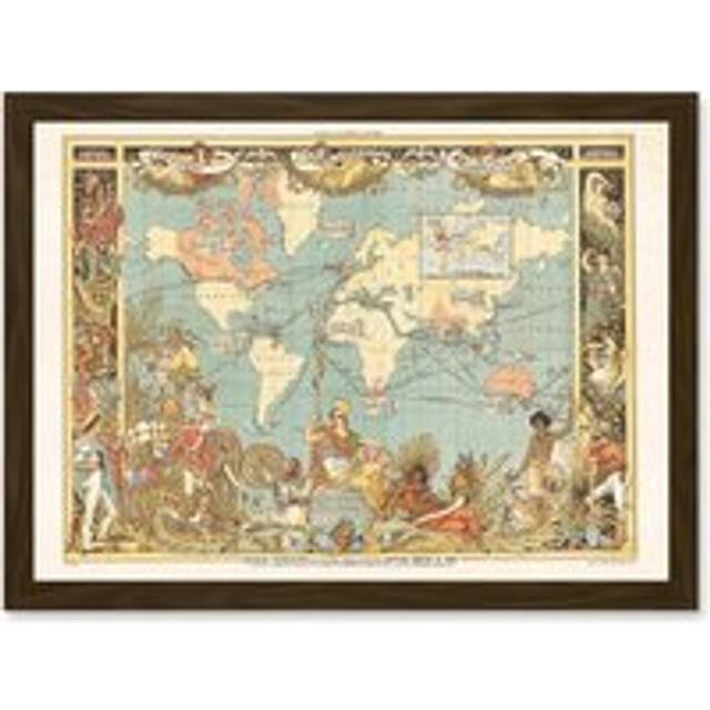 Crane 1886 Pictorial Map British Empire World Colonial Brittania Artwork Framed Wall Art Print A4 - Brown - One Size