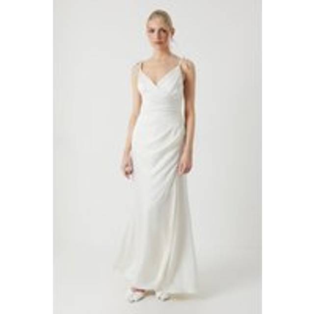 Tie Strap Wrap Fishtail Maxi Wedding Dress - Ivory - 12