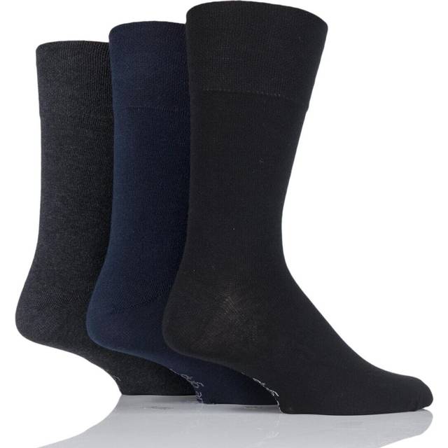 3 Pair Black / Navy / Grey Plain Socks Men's 6-11 Mens - Gentle Grip - Assorted
