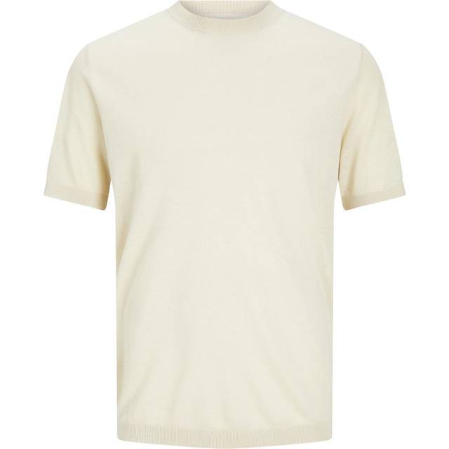 Jack & Jones Men's Cream Regular Fine-Knit Short-Sleeve Top New Look - M