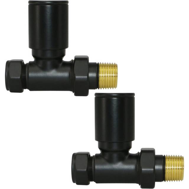 (Black, Straight) Warmehaus 15mm Pair of Radiator Valve for Heated Towel Rail Radiator