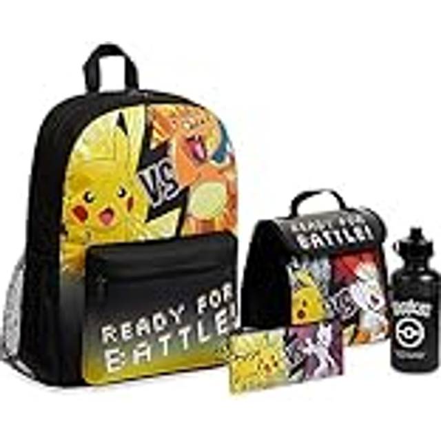 Pokémon Ryggsäck Set 4 delar - Skolryggsäck, Vattenflaska, Plånbok, Fodral, Svart/gul, Talla única, Fritid, ungdom
