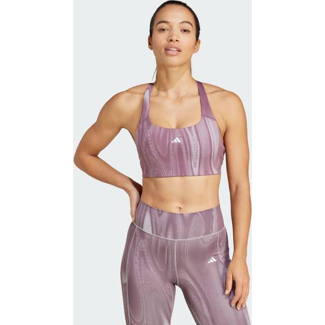 Powerimpact Training Medium-Support 3-Stripes Bra - Glory Grey / Shadow Fig - XS (C-D)