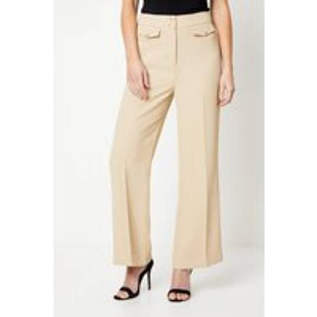 Womens Petite Military Button Tab Kickflare Trouser - Stone - 20