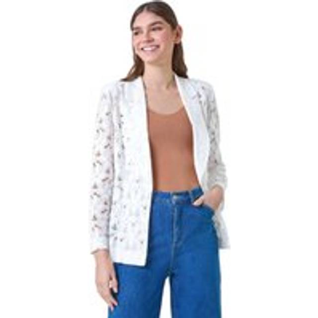 Roman Womens Cotton Blend Floral Lace Jacket - White - Size 12 UK