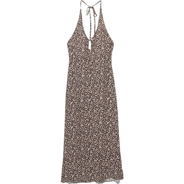 Pull&Bear Maxikjole med leopardprint og halterneck samt åben ryg-Brun