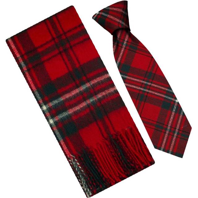 Scott Red Modern Tartan Plaid Lambswool Scarf & Tie Gift Set