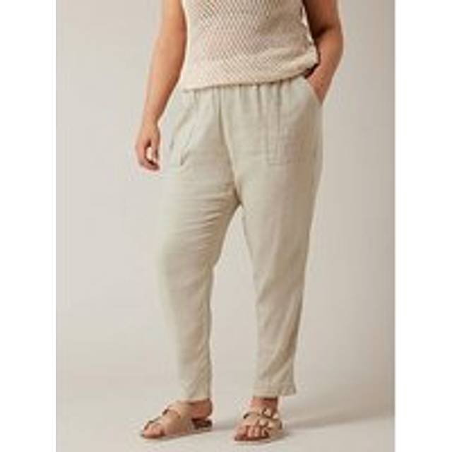 Linen Blend Trousers - Light Brown - 30-32