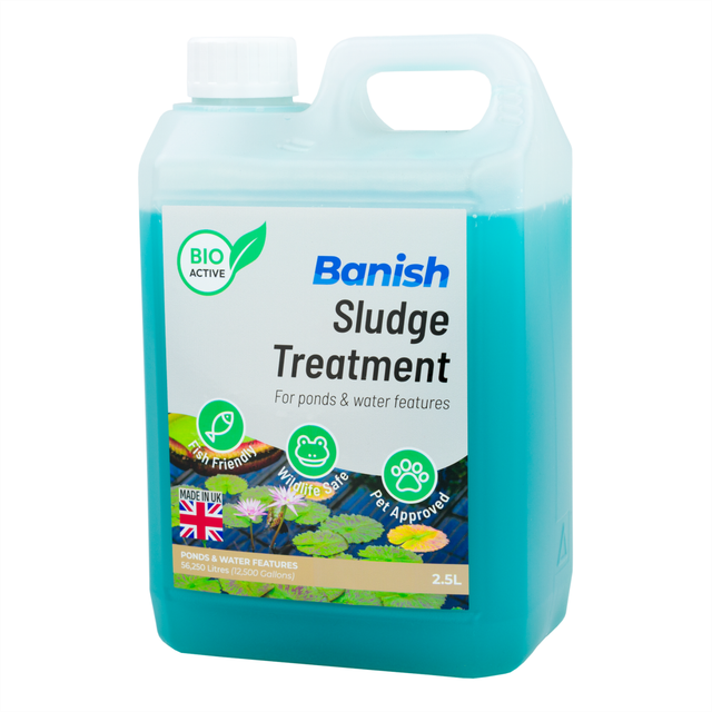 (2.5L Bio Sludge Treatment) Banish BioActive Sludge Remover Pond Water Treatment Natural Silt Clear Fish Filter Wildlife Pet Safe Pisces
